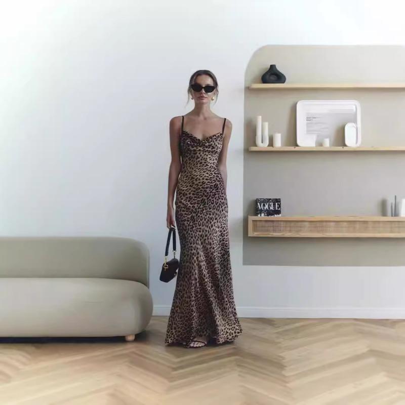 Dámská letní móda Classic Leopard Print Sexy šněrovací šaty s rybím ocasem