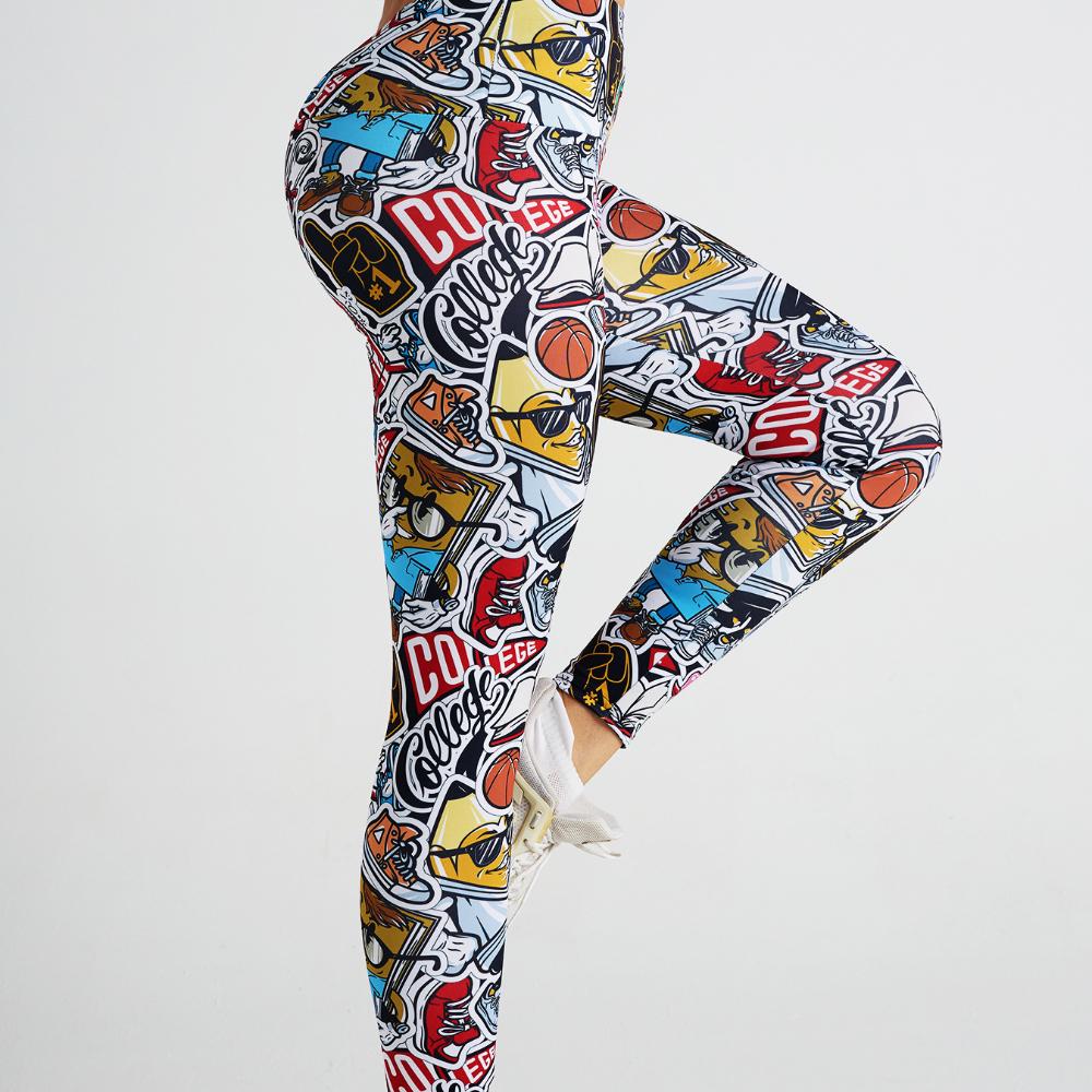 New sexy ladies cartoon graffiti print yoga trousers high waist exercise fitness trousers exercise yoga trousers