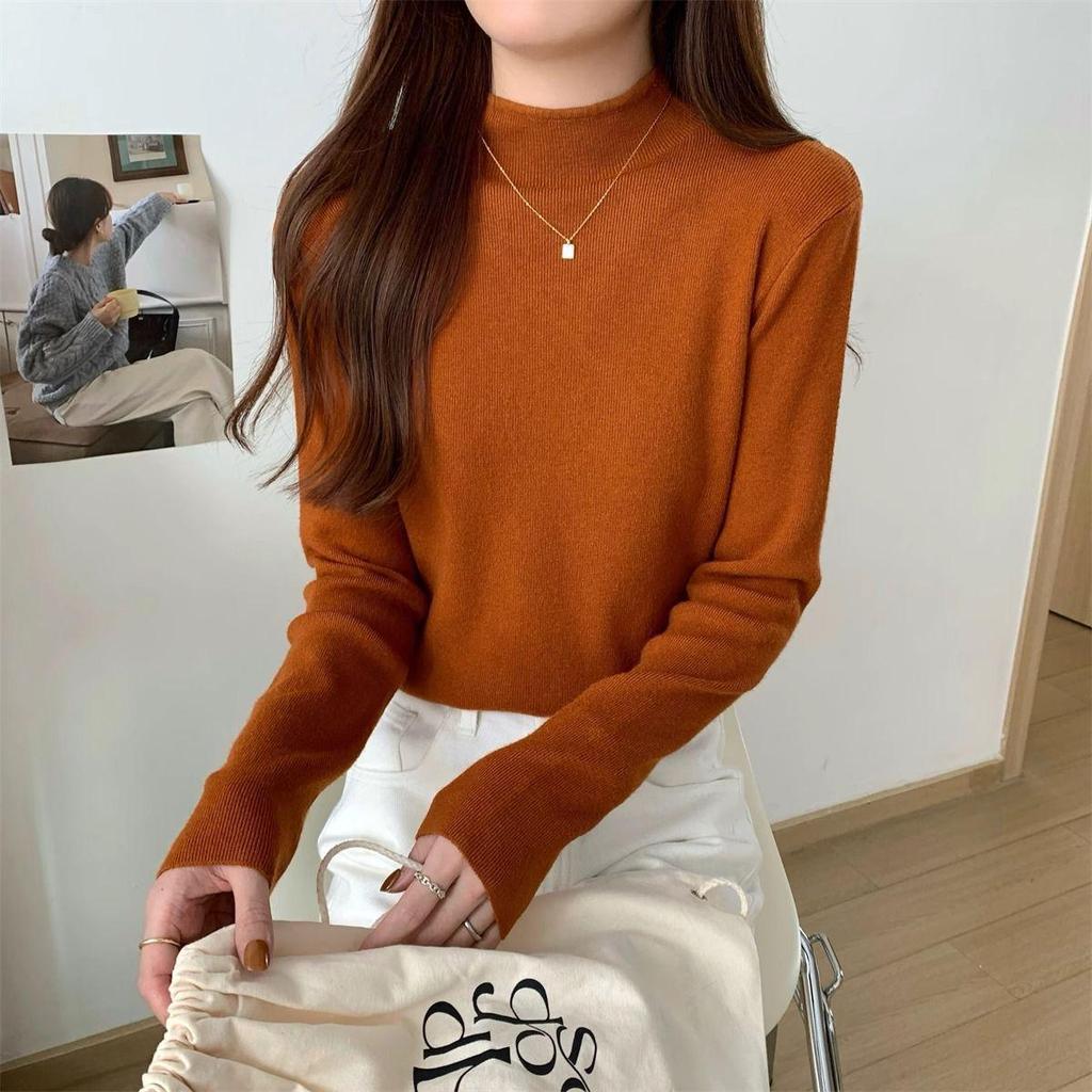 Super dívčí korejský svetr s polovičním rolákem - Stylový, měkký top s dlouhým rukávem