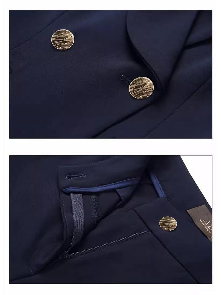 Navy Blue Shawl Collar Women's Slim Fit Business Suit Trousers for Spring and Autumn