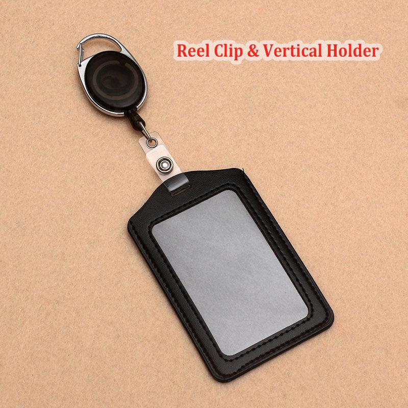 NEW Black Retractable Pull Badge Reel ABS Plastic Scalable Student Nurse Exhibition Genuine Leather Business Card Badge Holder ID Name Case Supplies