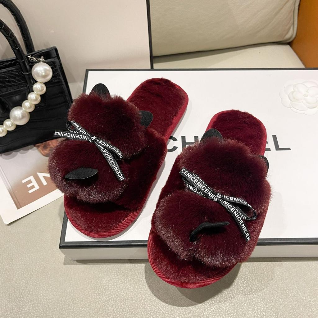 Amazon große Größe flauschige Hausschuhe Zuhause Indoor flache Sohle warm Ein-Wort-Hausschuhe Baumwollhausschuhe Schuhe