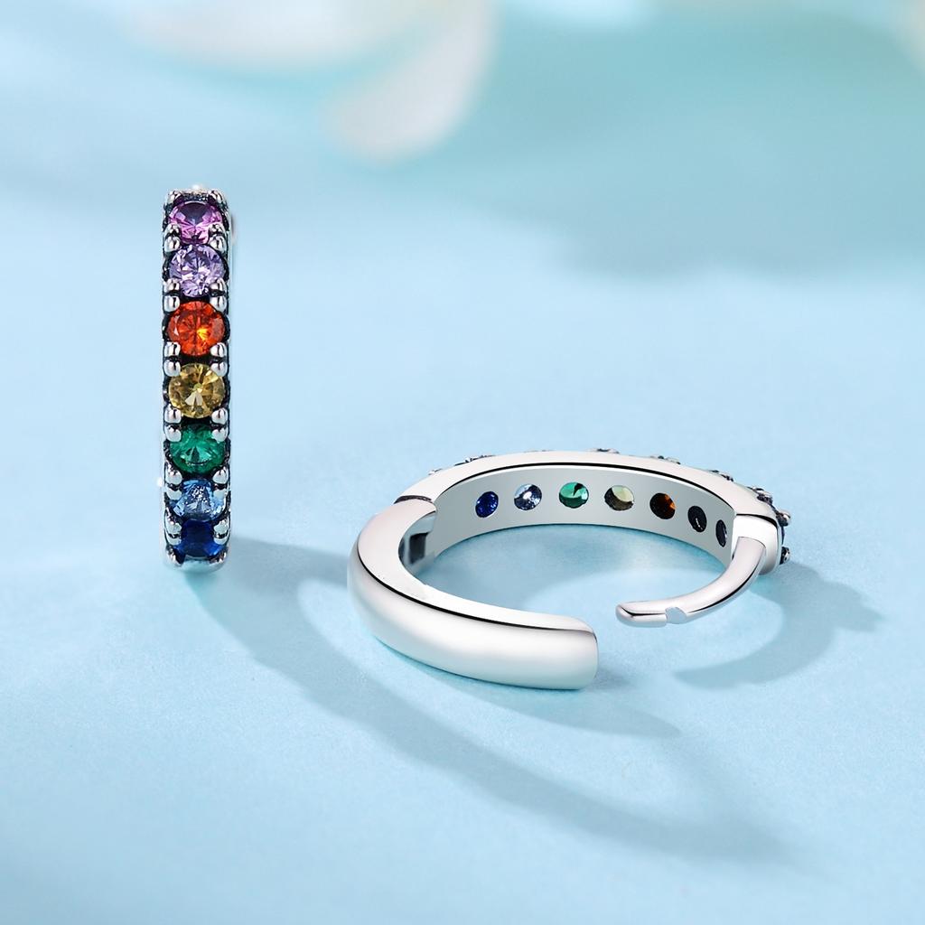 Exquisite Colorful Zircon Hoop Earrings for Women Copper Silver Plated Earrings Jewelry for Wedding Engagement Party