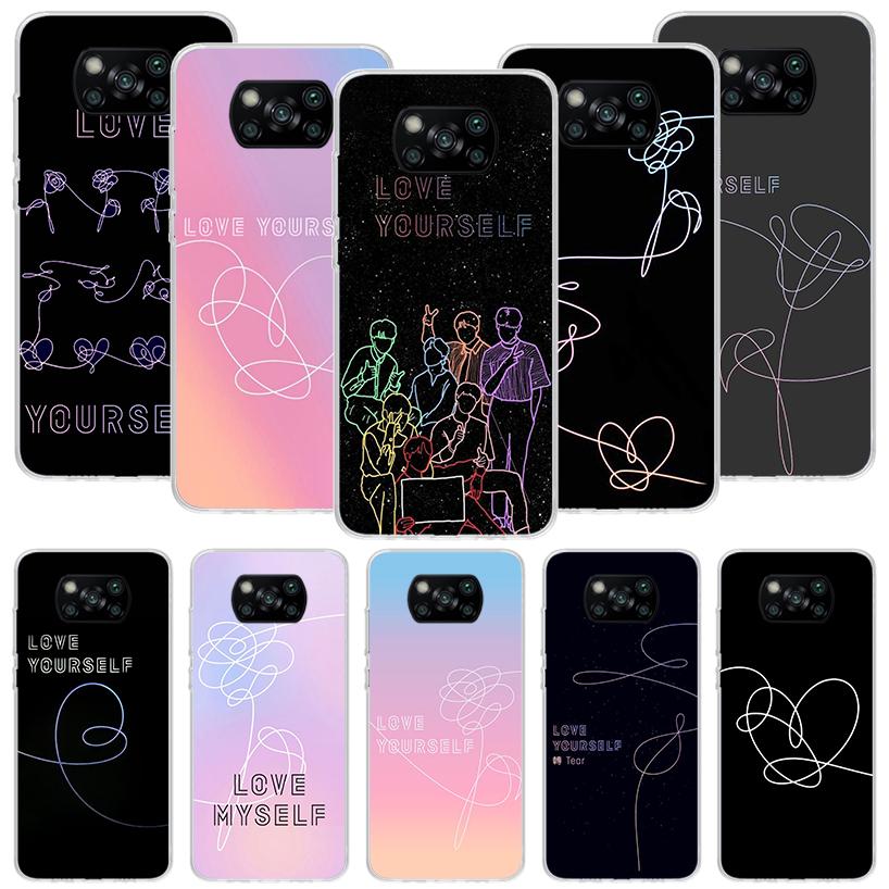 Love Yourself Flower Heart Line Kpop Phone Case For Xiaomi Poco F7 Ultra X7 X6 Pro X5 Redmi 15 15C 13 13C 12 12C 10 10A 10C 9 9A