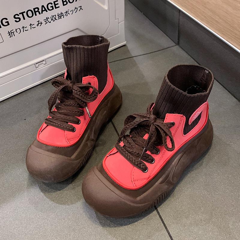 High-top shoes women's 2025 new autumn and winter thick-soled soft-soled soft-faced comfortable wool single boots short Martin boots