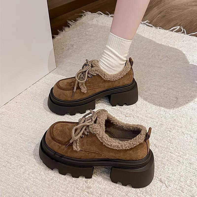 

British style good-looking shoes 2025 autumn and winter velvet shoes winter Mary Jane women s shoes comfortable muffin bottom increased height 40