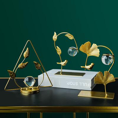 Nordic Luxury Leaf Crystal Ball Ornaments Wrought Iron Creative Bird Living Room Decorations Bookcase Home Geometric Decoration