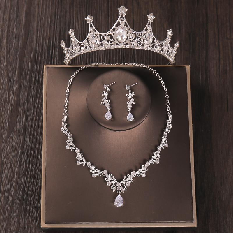Barock Kostüm Brautschmuck Sets Strass Kristall Tiara Krone Ohrringe Halskette Hochzeit Braut Luxusschmuck Set Party Geschenk