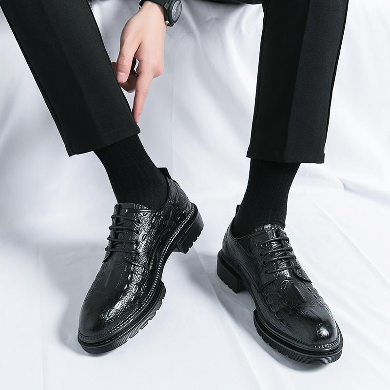 Fashion Comfort Thick Soled Alligator Pattern Leather Shoes Men Business Office Brand Men Casual Shoes Classic Handmade Man Oxford Shoes