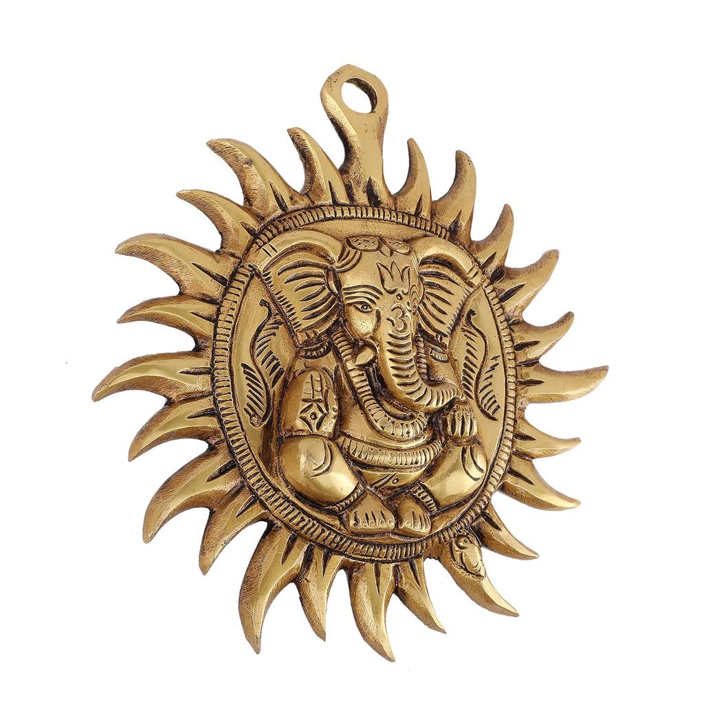 100% Pure Brass God Ganesha With Surya Chakra Ganesh Murti, Large Wall Hanging