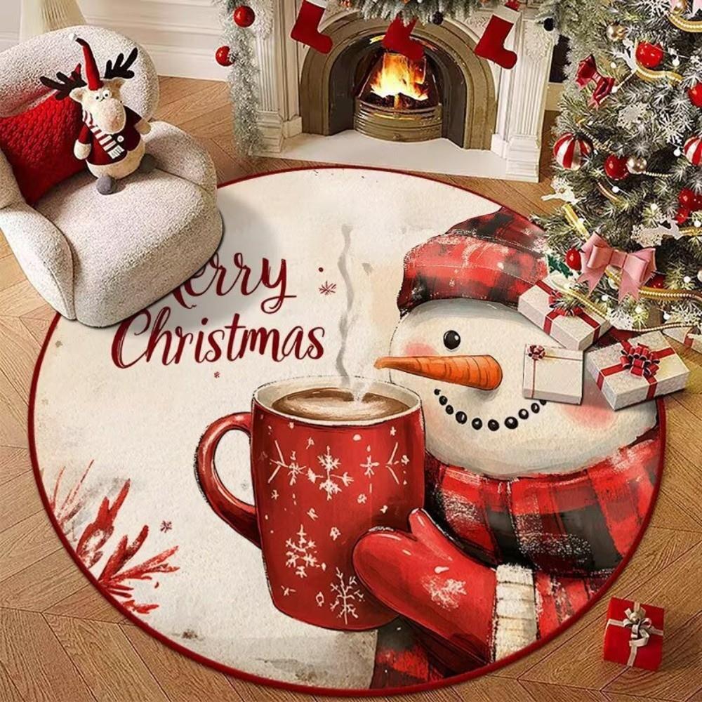 Non-Slip 3D Illusion Rug Santa Claus Xmas Home Decor Cartoon Cute Round Vortex Carpet  Outdoor