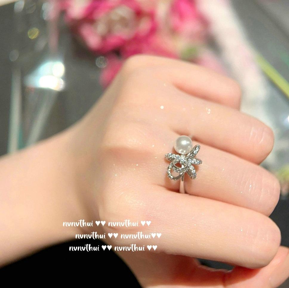 Mermaid Princess, Bow Jewel Pearl Necklace, Tahiti, Deep Sea Bead Ribbon Zircon Earrings, Ring