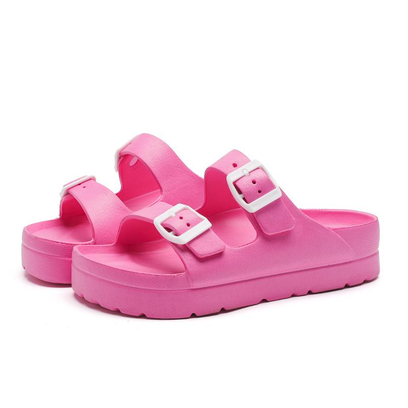 Mode 2024 Sandales à plateforme d'été Femmes Semelle épaisse Plateforme plate Couleur bonbon Mule à deux boucles Pantoufles Diapositives en plastique Tongs