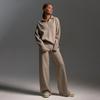 Women S Knit Sweater And Wide Leg Pants Set Polo Neck Long Sleeve