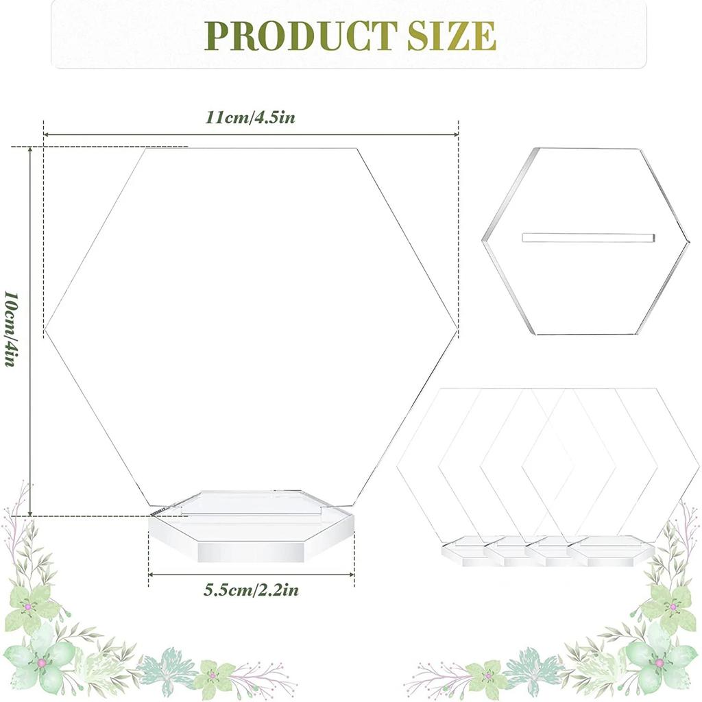 Hexagon Acrylic Blank With Stand,DIY Clear Hexagon Place Cards, Acrylic Table Numbers Sign for Wedding Table Reception Decor