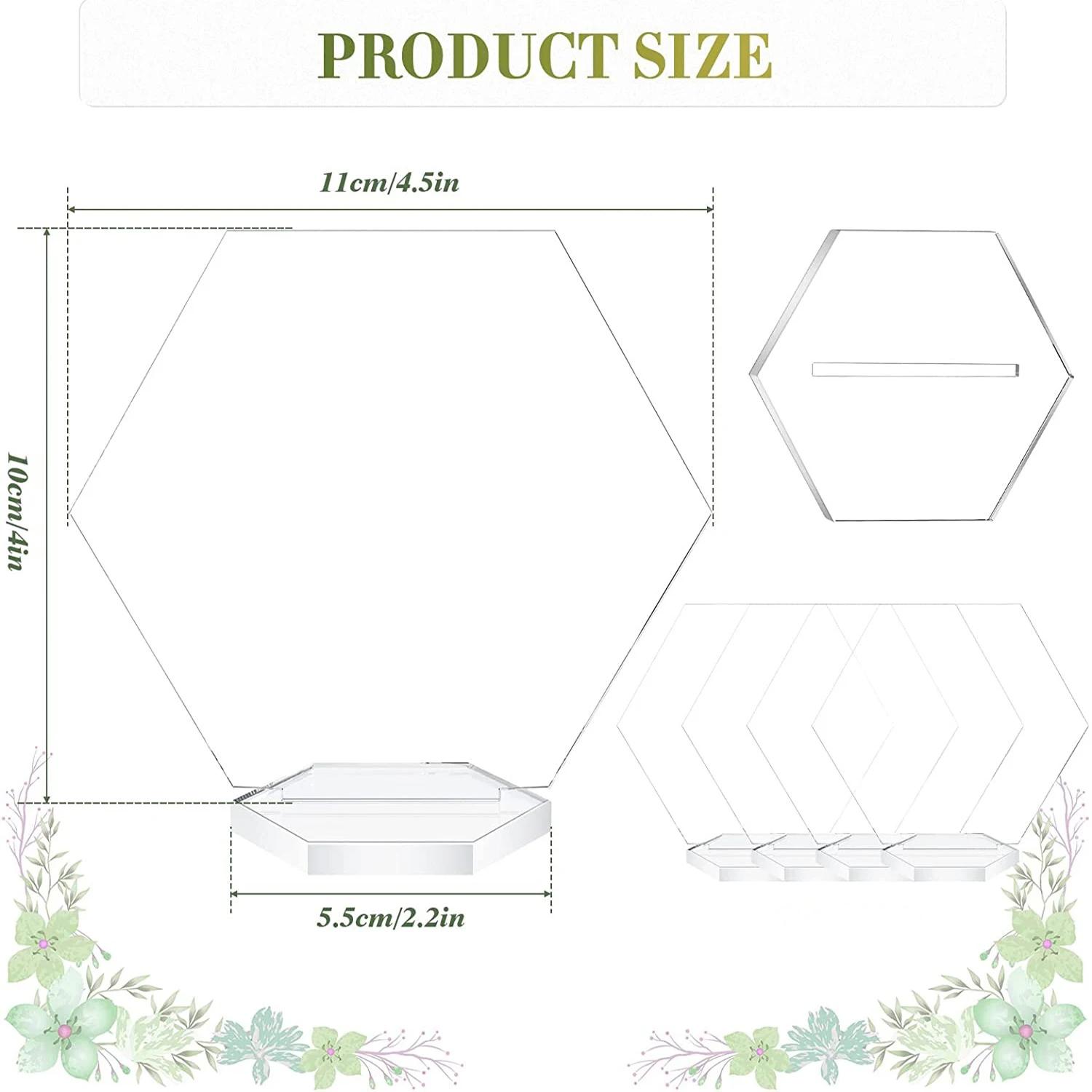 

Hexagon Acrylic Blank With Stand,DIY Clear Hexagon Place Cards, Acrylic Table Numbers Sign for Wedding Table Reception Decor 10PCS