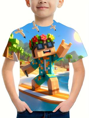 Kinder T-Shirt Cartoon Print Sportwear Jungen Sommerkleidung Kurzarm Top Shirts Rundhals Sport T-Shirt Lässige Kinder T-Shirt
