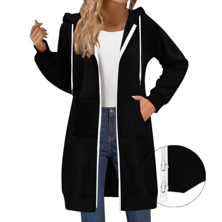 Lässige Hoodie-Jacke Damen Mode Raglanärmel Langarm Doppelreißverschluss