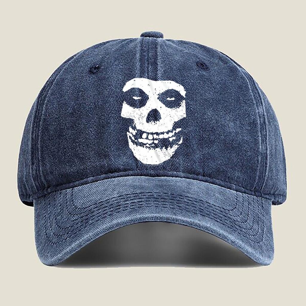 Distressed Skull Graphic Washed Baseball Cap
