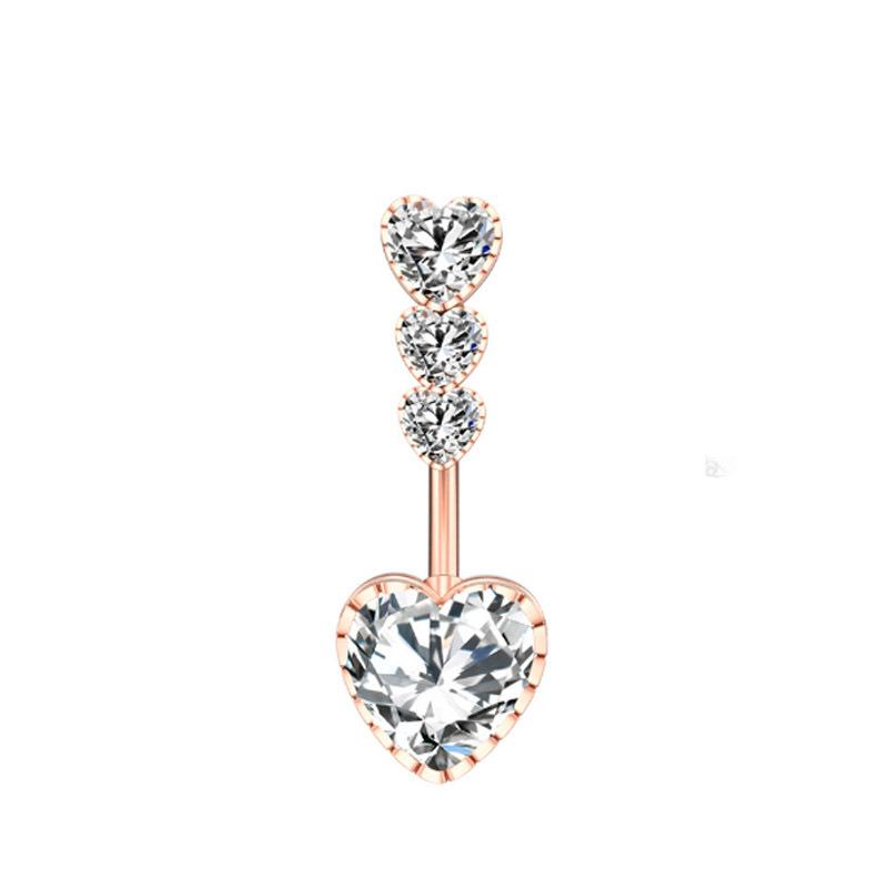 Europeiska och amerikanska New Aaa Peach Heart Zirkon Navel Ring Dripping Oil Bokstav Navel Nagel Piercing Smycken 