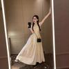 French square collar polka dot small flying sleeve dress women's summer waist a word skirt gentle wind temperament vacation dress