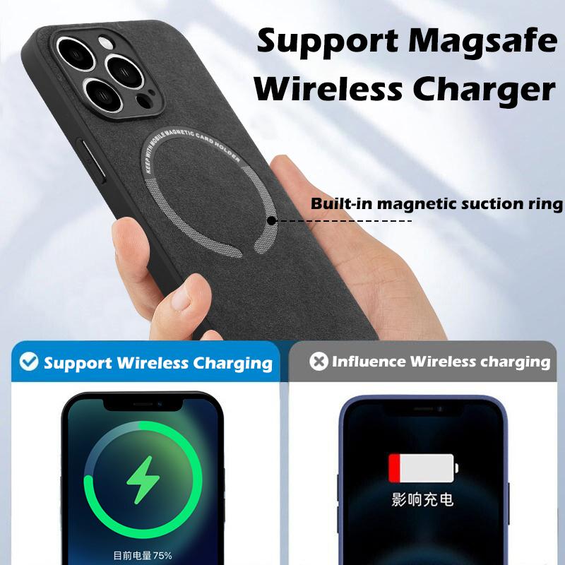 Luxury Leather Car Magnetic Holder Phone Case for iPhone 15 14 13 12 11 XS X XR Pro Max Plus Magsafe Wireless Charge Cover