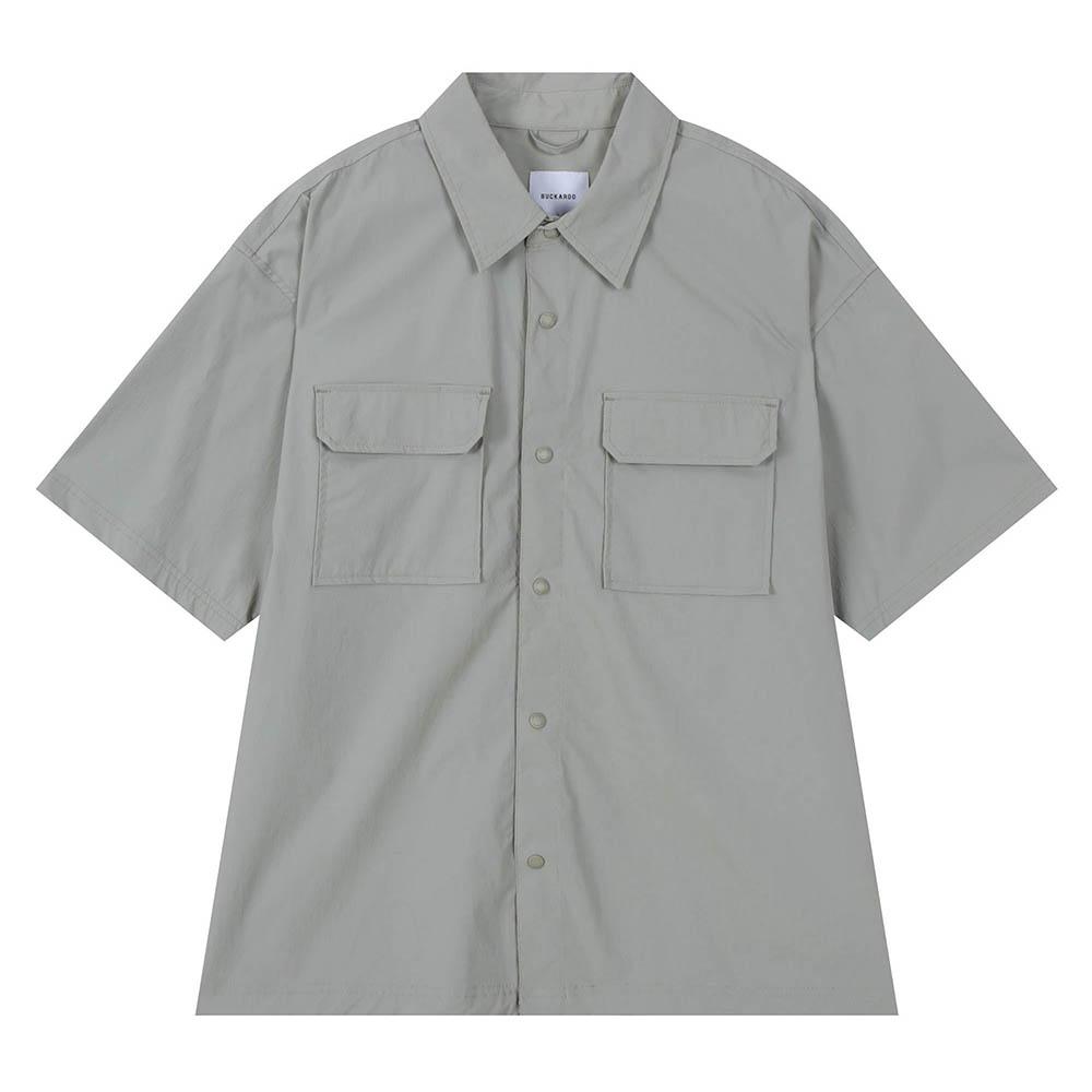 Burkeru Nylon Out-Pocket Short Sleeve Shirt Light Gray Light Grey_L