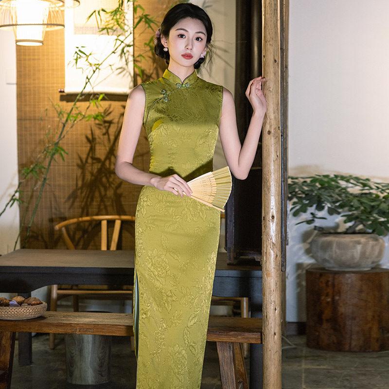 Green sleeveless national style new Chinese Suzhou long cheongsam improved young 1011 new women's high sense summer