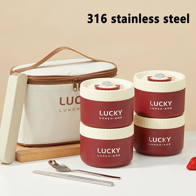 304/316 Stainless Steel Portable Insulated Lunch Box with Cutlery And Thermal Bag Leak proof Microwave Safe Food Container