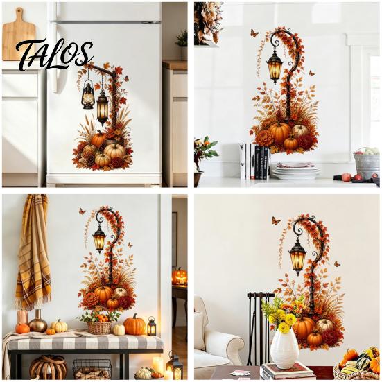 DIY Autumn Room Decor Pumpkin Street Lamp & Maple Leaves Wall Sticker, Waterproof PVC Fall Harvest Removable Leaf Art Decal, Decorative Peel And Stick