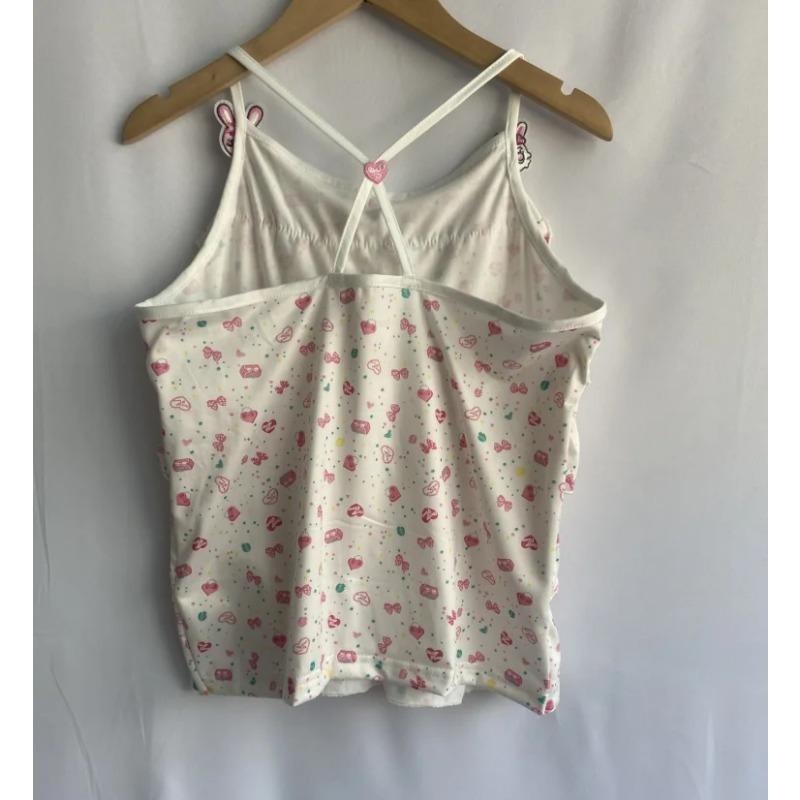 Y2k Aesthetic Summer Embroidery Vest Japanese Cartoon Print Sweet Kawaii Cute Tank Harajuku Women Backless Ruffled Camisoles
