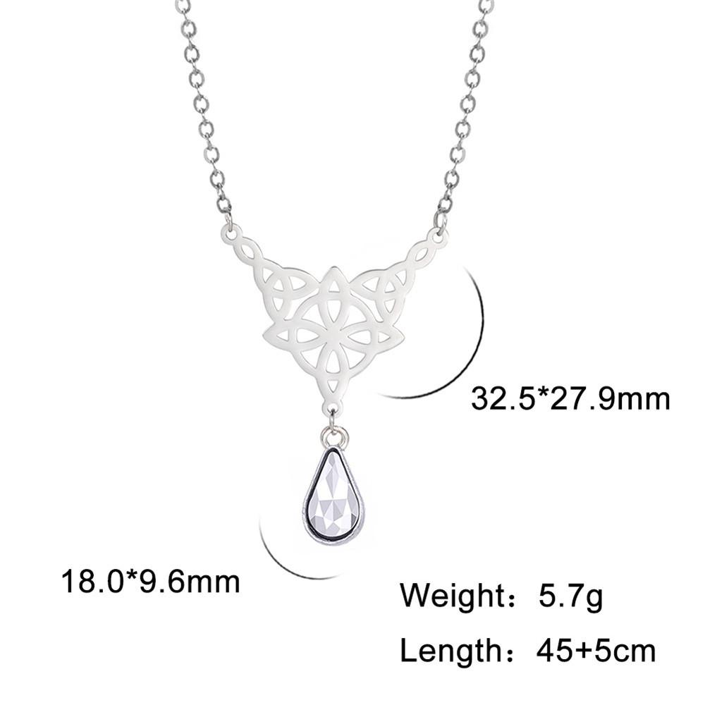 Triquetra Irish Knot Wicca Pendant Necklace Crystal Water Drop Neck Chain Choker Women Stainless Steel Witch Knot Jewelry