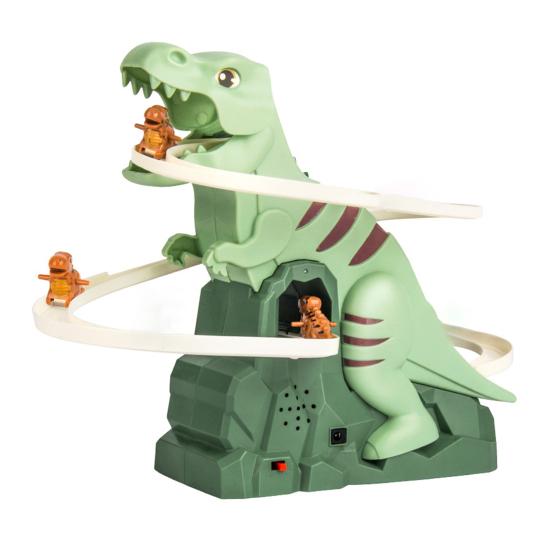 Elektryczny tor dinozaura zjeżdżalnia zabawka z muzyką świetlną kreskówka dinozaur automatyczny tor wspinaczkowy zabawka dla małych chłopców dziewcząt prezent