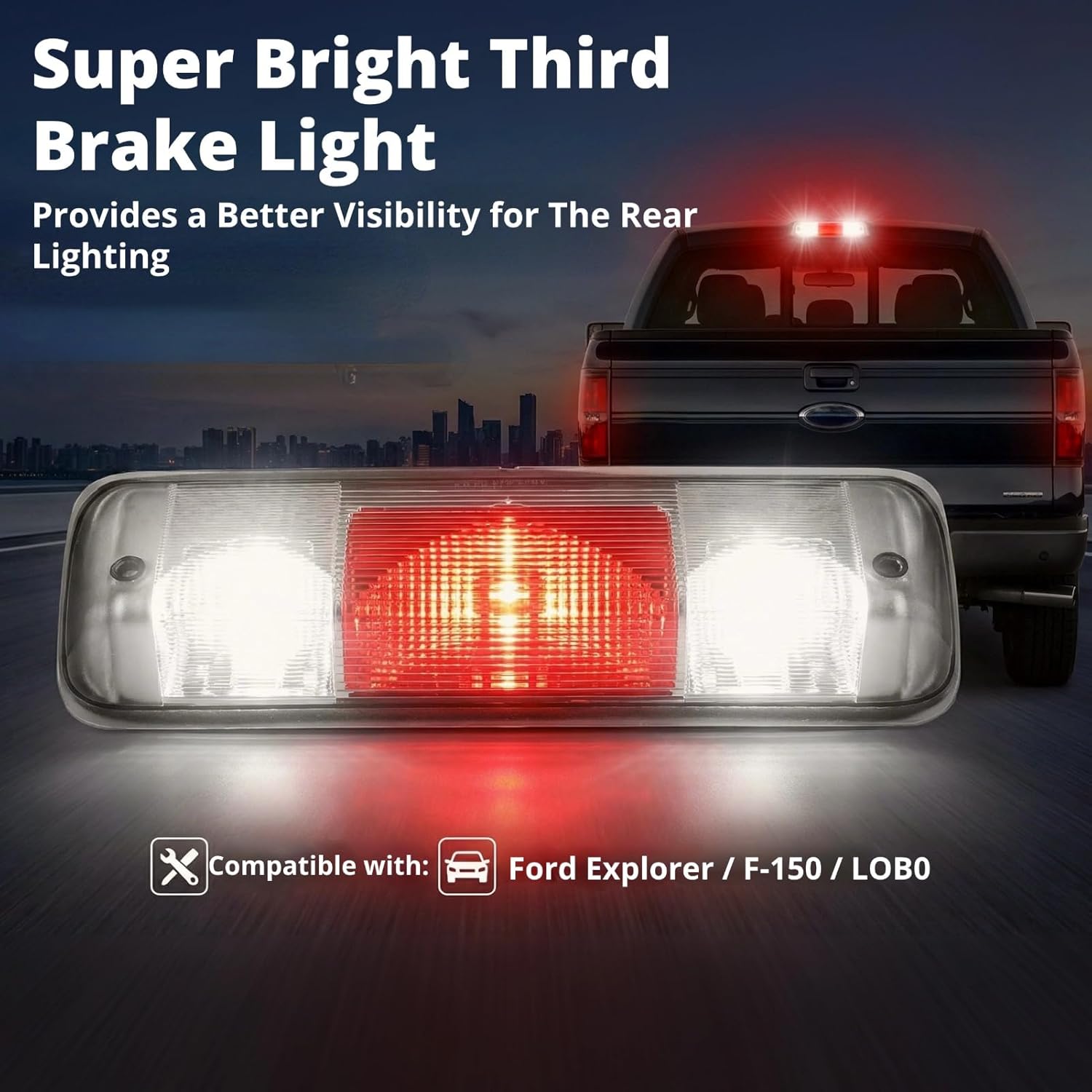 7L3Z13A613B Bright LED Third Brake Light Compatible for LOBO, Tail Stop Light Replacement with Molded Rubber Gasket ABS Material IP67 Waterproof
