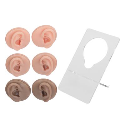 3 Paar Weiches Silikon Ohrmodell Acrylhalterung Menschliches Ohrmodell für Piercing-Übung Ohrring