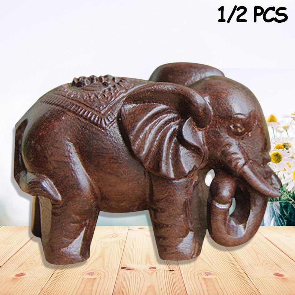 

Healing Home Decor Micro Landscape Elephant Statue Animal Figurines Miniature Craft Natural Wood 1 PC