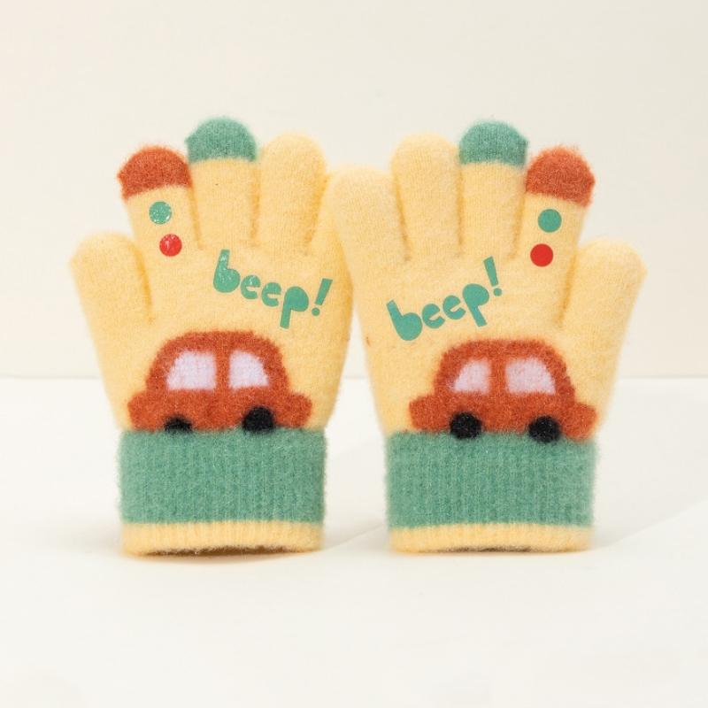 

Cartoon Whale Car 3-5 Years Old Winter Knitted Gloves Elastic Thickend Five-finger Gloves Fashion Cute Kids Gloves Boys Girls жовтий
