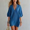 Stil Nou Primăvară și Vară Tricou cu Gât în V Larg Culoare Uni Stil Beachwear Top pentru Femei