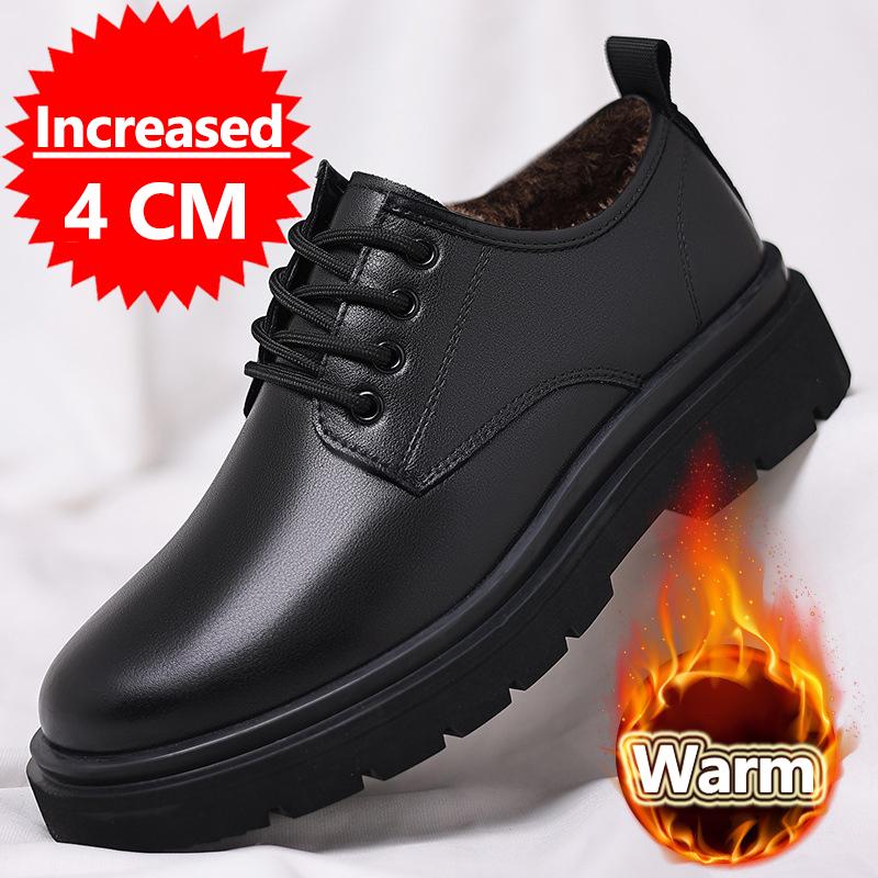 New Winter Hot Selling Men Thick Soled Hiking Shoes Warm Plush Outdoor Sports Leisure Shoes Men's Genuine Leather Lace Up Shoes