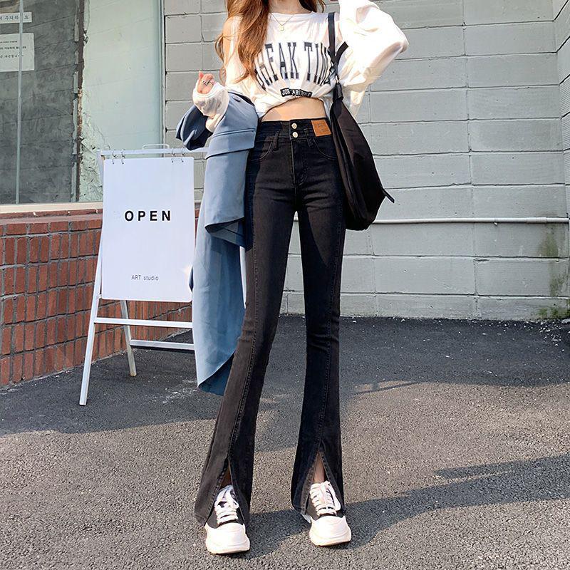 Women's Retro High Waist Flare Jeans - Korean Style, Summer Slimming, Split Bell Bottoms