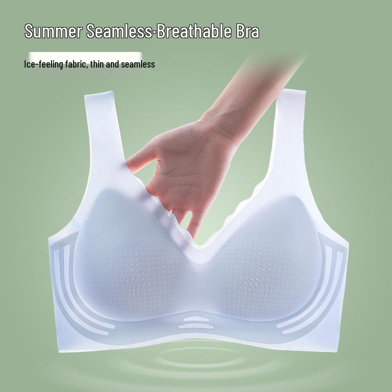 Women's Seamless Ice Silk Bra - Small Bust Support, U-Back Design, Thin Straps, Wireless, Summer Cooling.