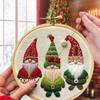 Christmas Gnomes Embroidery Kits for Beginners Gnomes Embroidery Kit with Pattern and Instruction Embroidery Hoop Xmas Cross Kit