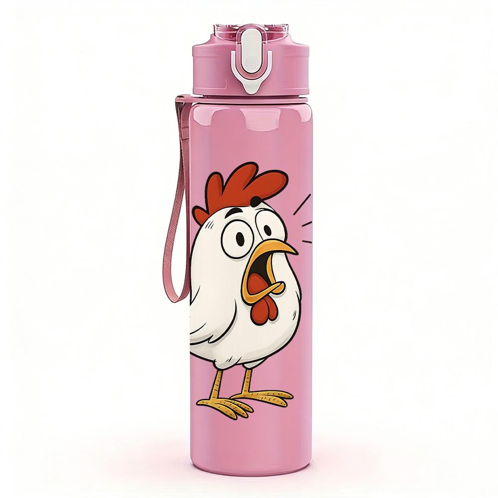 1PC Rooster Standing Farm Animal Pattern 750ml Color Plastic Sports Water Bottle Leakproof Flip Straw Lid Suitable for Sports Office Home Use