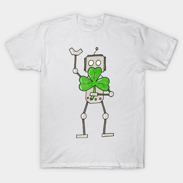 Men Black Print T-shirt St Patrick S Day Robot No-Cut Transfer Paper Print Cotton Tshirt M белый