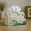 1pc Elegant Watercolor White Chrysanthemum & Green Tissue Box - Decorative Flower Tissue Holder, Durable Napkin Organizer for /Outdoor Use Suitable Fo