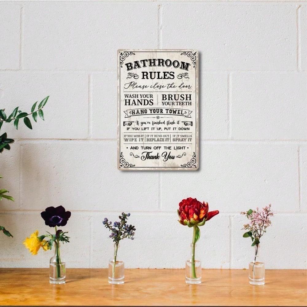 Funny Bathroom Rules Tin Sign Metal Wall Decor Retro Weather Resistant Vintage