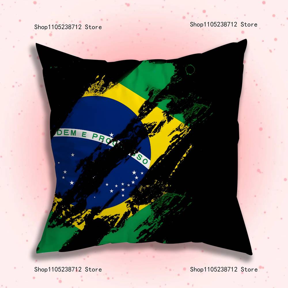 Estetyczna poszewka na poduszkę z flagą Brazylii Pluszowy materiał Miękka poszewka na poduszkę Dwustronny nadruk Pokrowiec na poduszkę do sofy Rzut