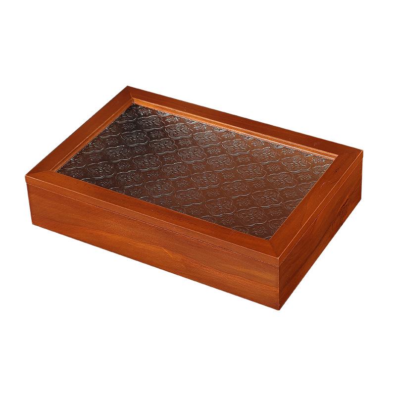 Retro Begonia Glass Lid Wooden Storage Box for Cosmetics, Snacks, Candy, and Documents - Dustproof and Multifunctional