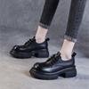 Johnature Thick Soled Genuine Leather Women's Shoes Versatile Lace Up British Style Height Increasing Pumps