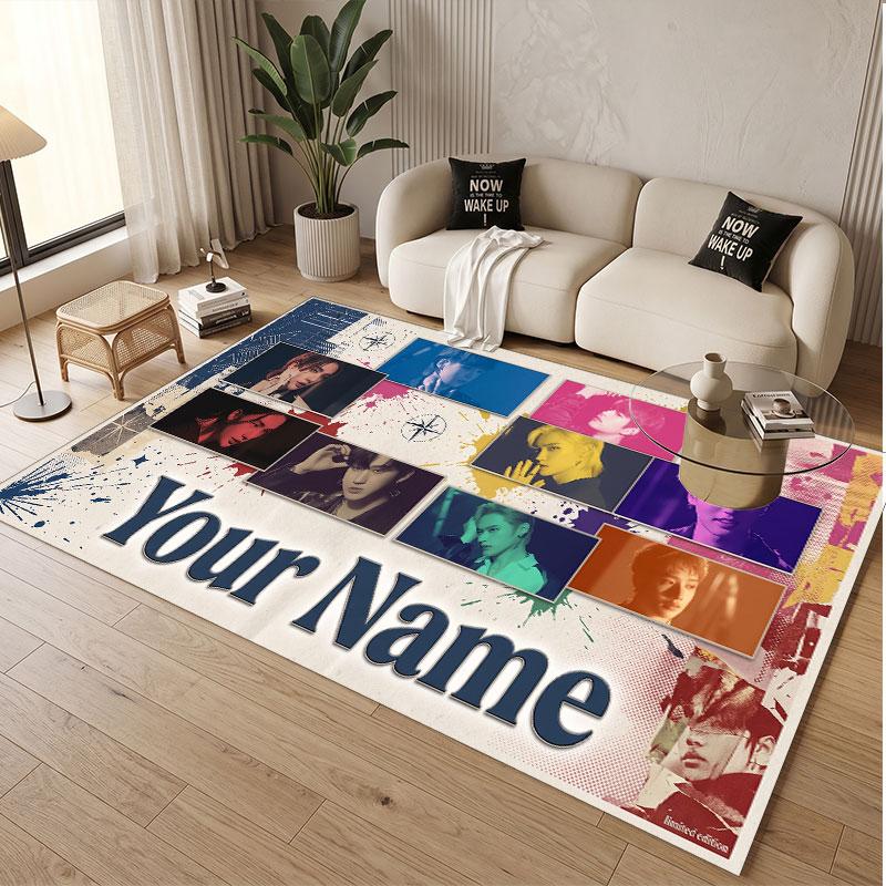 Custom Name Crystal Velvet Rug,Stray Kids Comfortable Anti Slip Floor Mat For Room Decoration